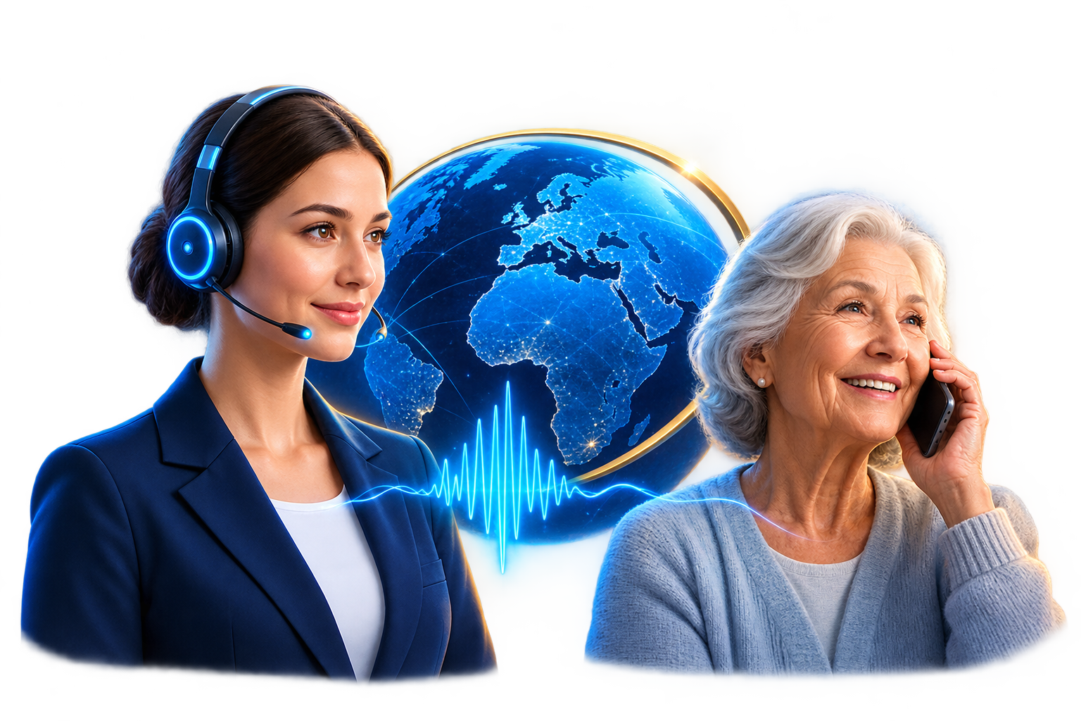 Smiling Aurex AI receptionist wearing a headset